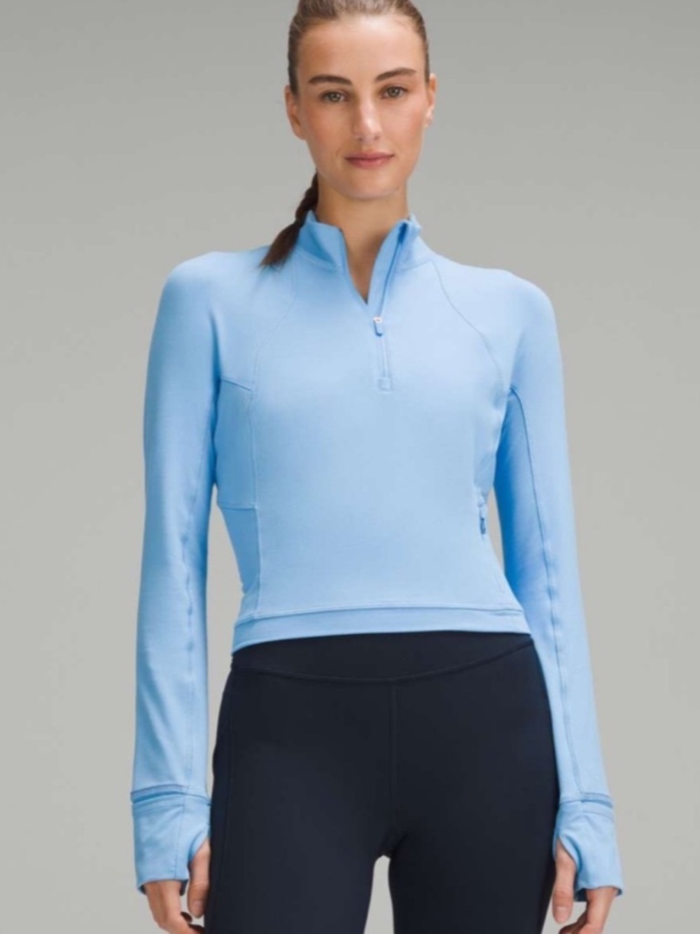 It's Rulu Run Cropped Half Zip in Aero Blue